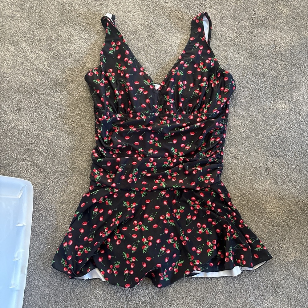 Cherry Print Black swimsuit